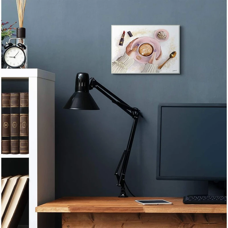 Stupell Industries Women's Glam Fashion Coffee Latte Art Designer Brand Wood Wall Plaque