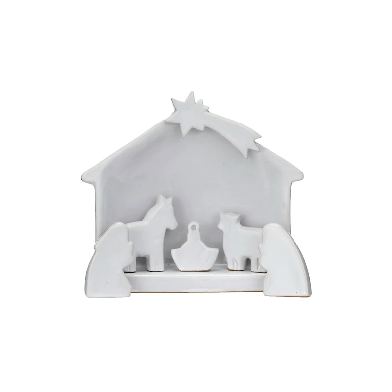 Hello Honey® 5.5" White Stoneware Nativity Set in Reactive Glaze