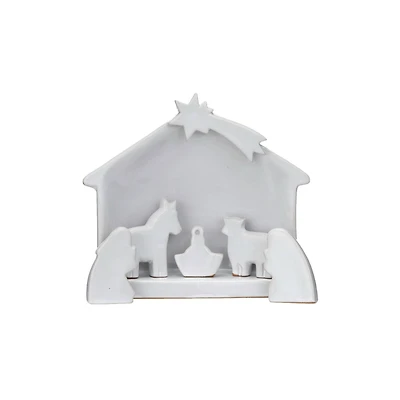 Hello Honey® 5.5" White Stoneware Nativity Set in Reactive Glaze