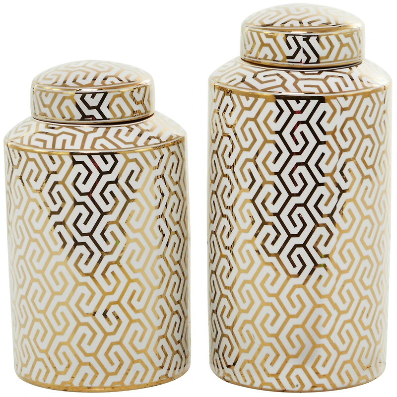The Novogratz 12" Gold Ceramic Geometric Decorative Jars with Gold Accents Set