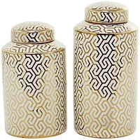 The Novogratz 12" Gold Ceramic Geometric Decorative Jars with Gold Accents Set