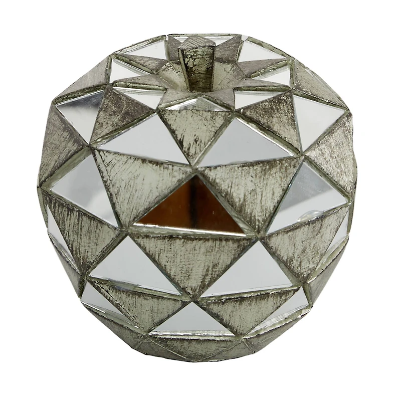 Set of 3 Silver Polystone Contemporary Fruit Sculpture, 4.5", 6.25", 10.5"