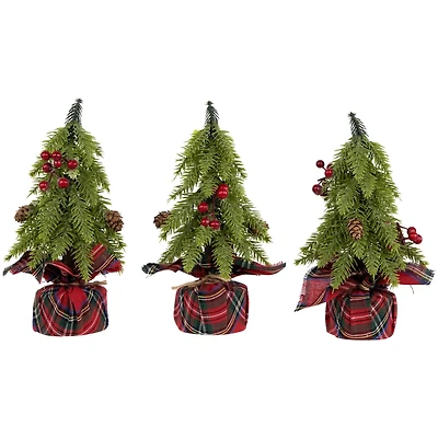 3 Pack 9" Unlit Mini Downswept Pine Artificial Christmas Tree