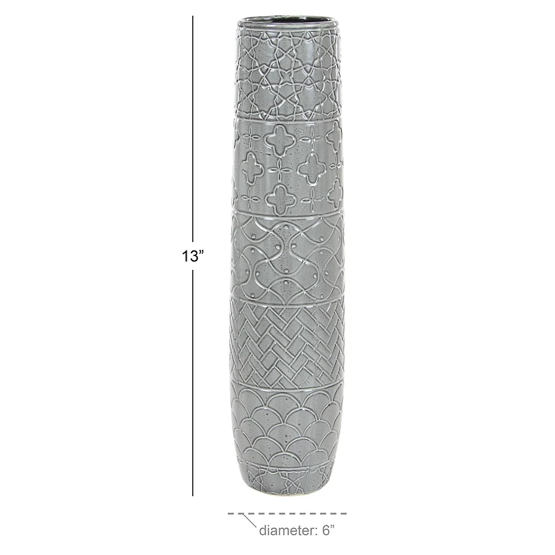 30" Gray Stoneware Eclectic Vase