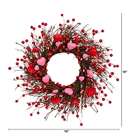 18in. Artificial Valentine's Day Heart & Berry Twig Wreath