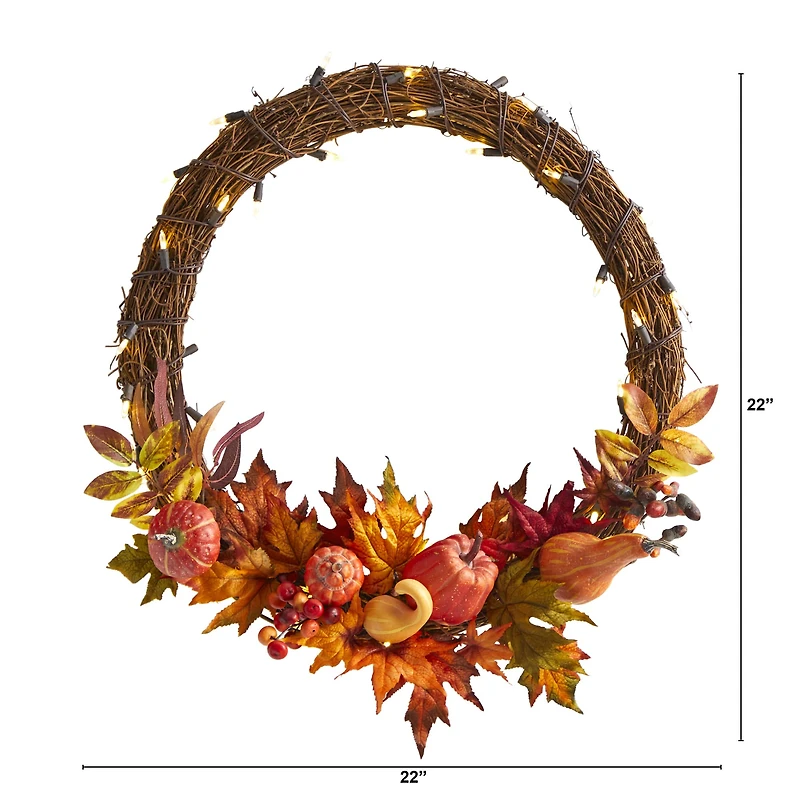 22" Pre-Lit Pumpkin & Maple Autumn Wreath