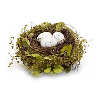 7" Natural Twig Bird Nest with Speckled Eggs Set