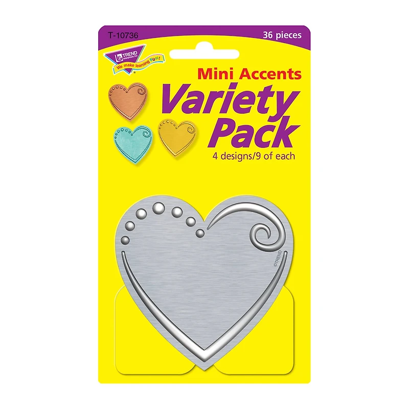 Trend Enterprises® I Heart Metal Hearts Mini Accents® Variety Pack, 6 Packs of 36