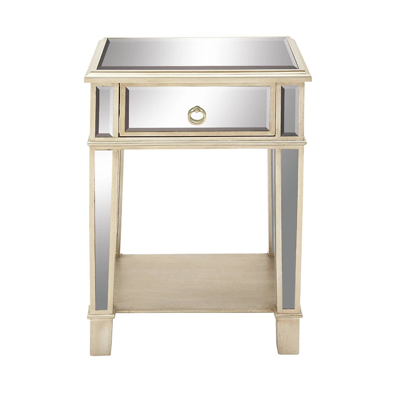 27" Beige Chinese Fir Glam Accent Table