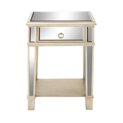 27" Beige Chinese Fir Glam Accent Table