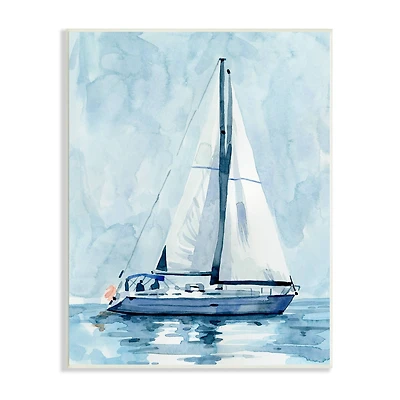 Stupell Industries Nautical Blue Sailboat Tranquil Coastal Water Watercolor Painting Wall Plaque