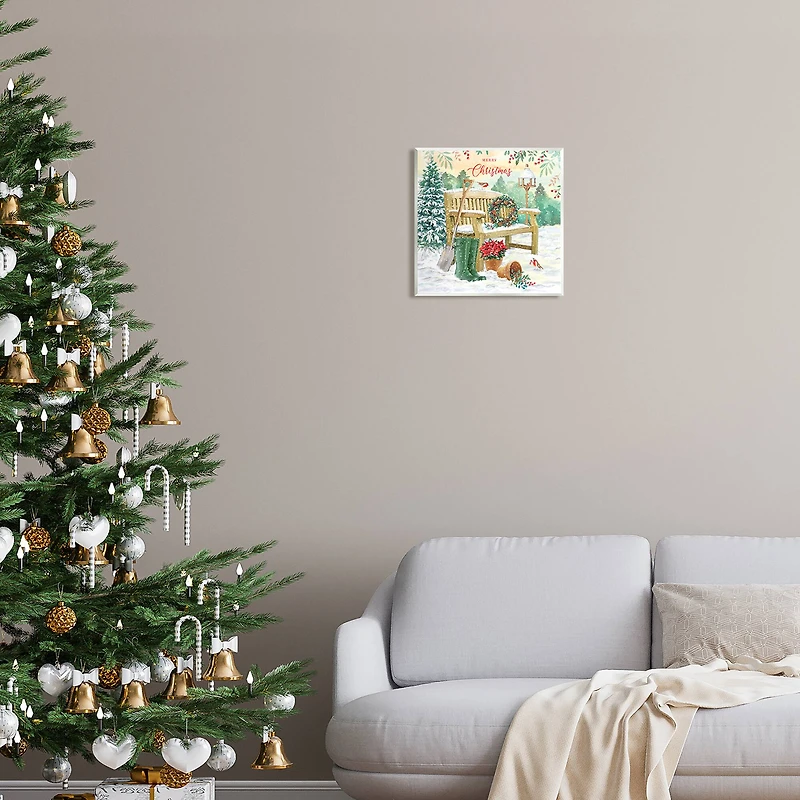 Stupell Industries Merry Christmas Winter Bench Wall Art