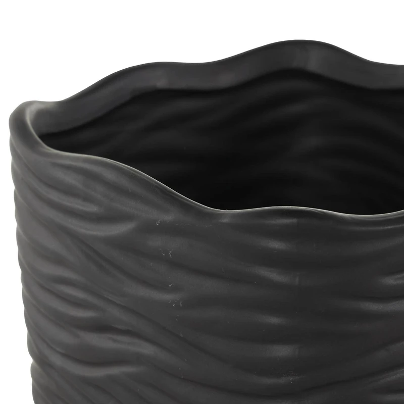 Black Wavy Ribbed Ceramic Planter Set