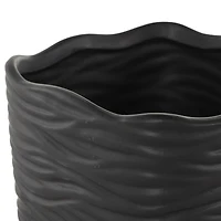 Black Wavy Ribbed Ceramic Planter Set