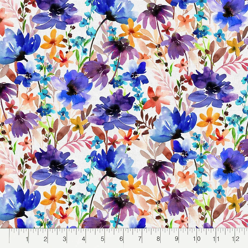 Fabric Editions White Bellino Garden Cotton Fabric