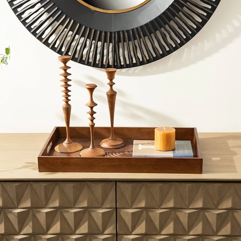 Glitzhome® Rectangle Rubber Wood Abstract Trays Set