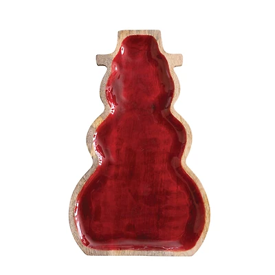 Hello Honey® 16" Red Enameled Mango Wood Snowman Shaped Tray