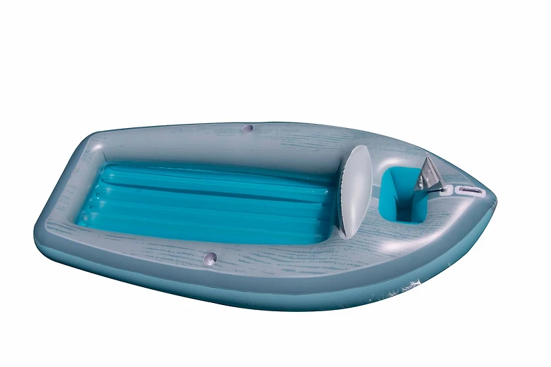 9ft. Inflatable Gray & Blue Classic Boat Cruiser Pool Float with Cooler