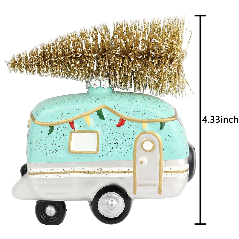 4" Travel Trailer with Tree Glass Ornament by Ashland®