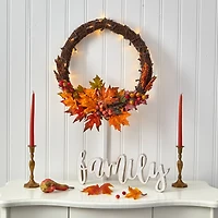 21" LED Maple Leaf & Berries Wreath