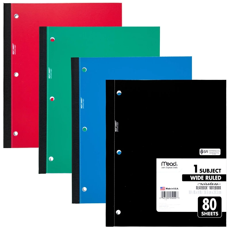 Mead® Wireless 1 Subject Wide Ruled Neatbook Notebook, 6ct.