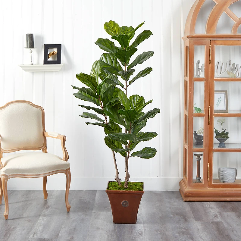 5.5ft. Fiddle Leaf Artificial Tree in Brown Planter UV Resistant (Indoor/Outdoor)