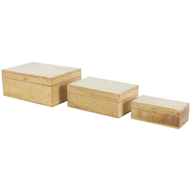 Brown & Whitewashed Scroll Storage Box Set