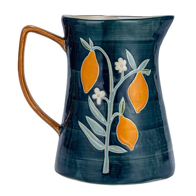Hello Honey® 9.5" Hand-Painted Multicolor Wax Relief Flowers Stoneware Pitcher