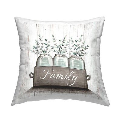 Stupell Industries Green Eucalyptus Foliage Jars with Family Sentiments Throw Pillow 18" x 18"