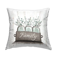 Stupell Industries Green Eucalyptus Foliage Jars with Family Sentiments Throw Pillow 18" x 18"
