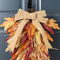 Glitzhome® 28" Fall Sorghum Swag Includes a Black Metal Wreath Hanger