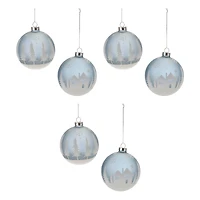 4" Frosted Forest & Village Glass Ball Ornament Set