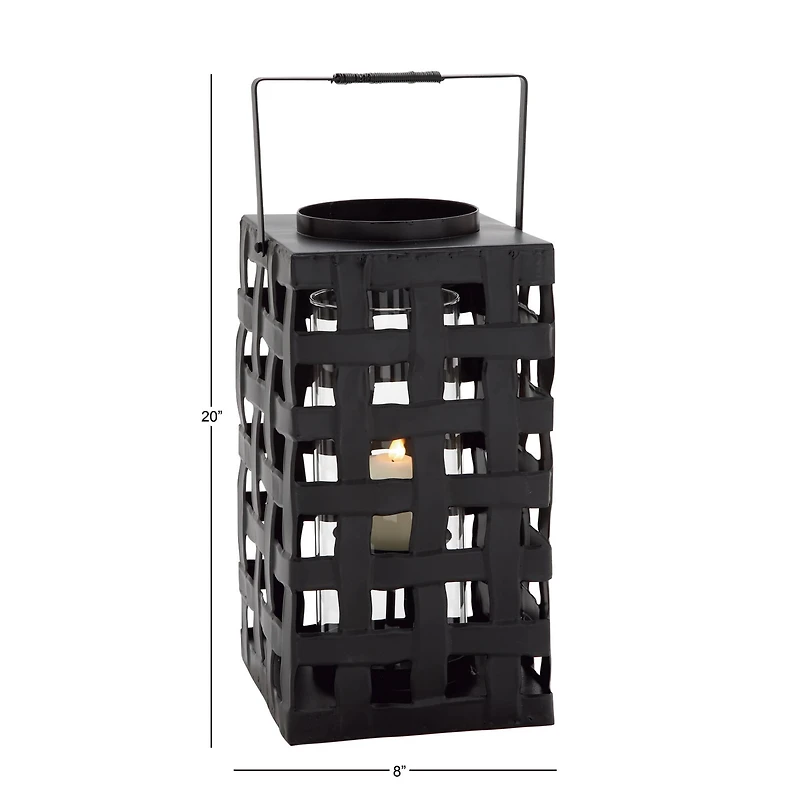 20" Black Iron Industrial Candle Holder Lantern