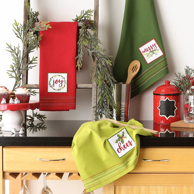 DII® Assorted Holiday Greetings Embellished Dishtowel Set
