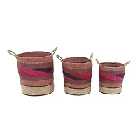 Pink Sea Grass Eclectic Storage Basket Set