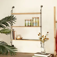 Brown Iron Industrial Wall Shelf, 33" x 25" x 7"