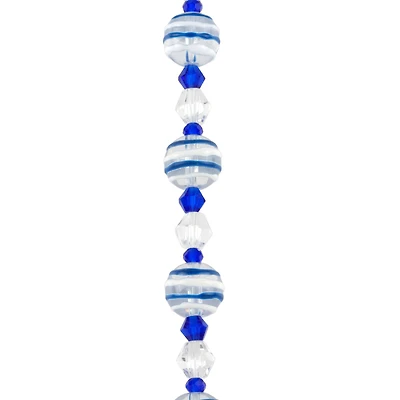 Blue & White Stripe Lampwork Glass Round Bead Mix by Bead Landing™