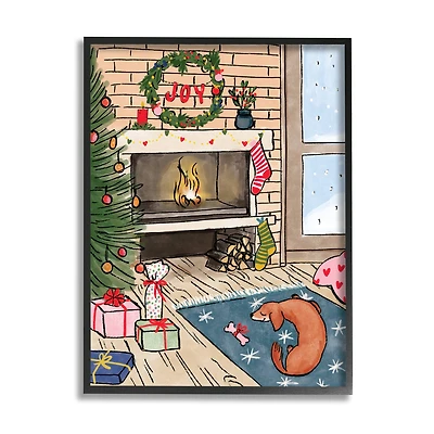 Stupell Industries Cozy Christmas Fireplace Tree Framed Giclee Art
