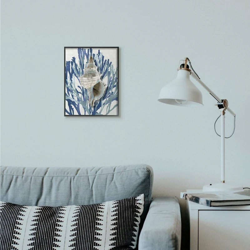 Stupell Industries Blue Coral & Shell Wall Art in Black Frame