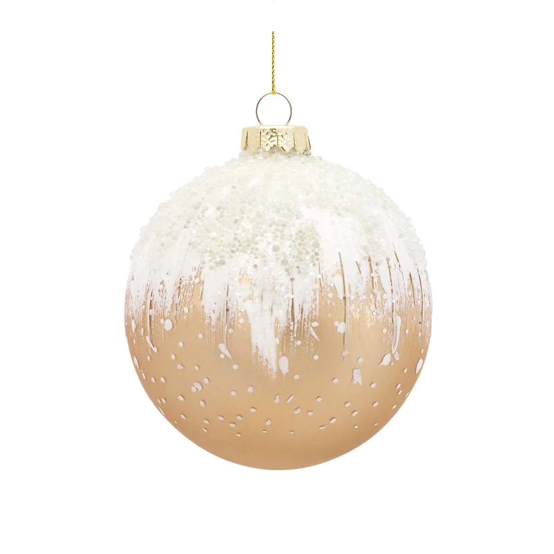6ct. Gold & White Snowy Glass Ornament Set