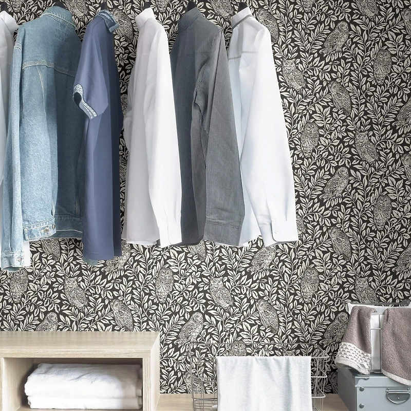 Wallpops Charcoal Sleepy Owls Peel & Stick Wallpaper