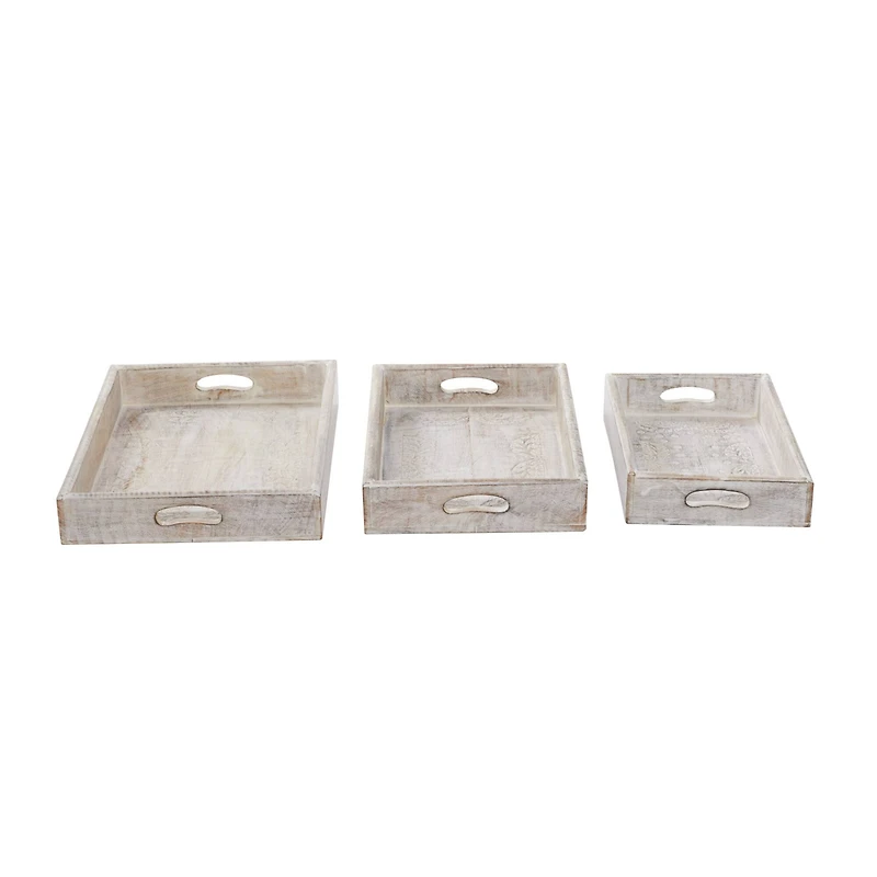 White Mango Wood Farmhouse Tray Set