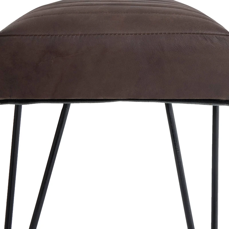 4ft. Dark Brown Leather Upholstered Bench with Hairpin Legs