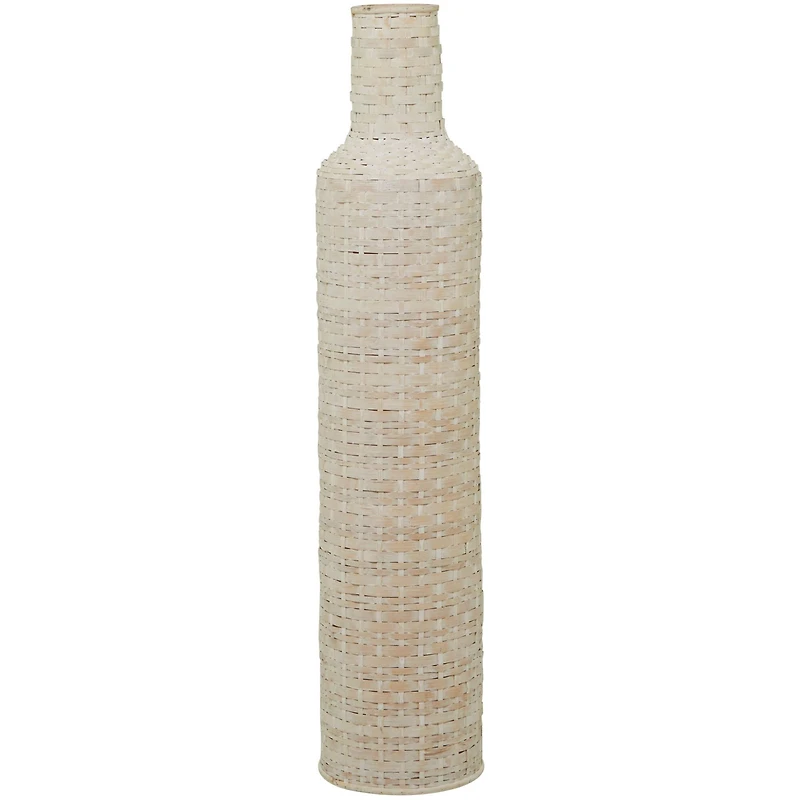 White Bamboo Tall Woven Floor Vase 9" x 9" x 39"