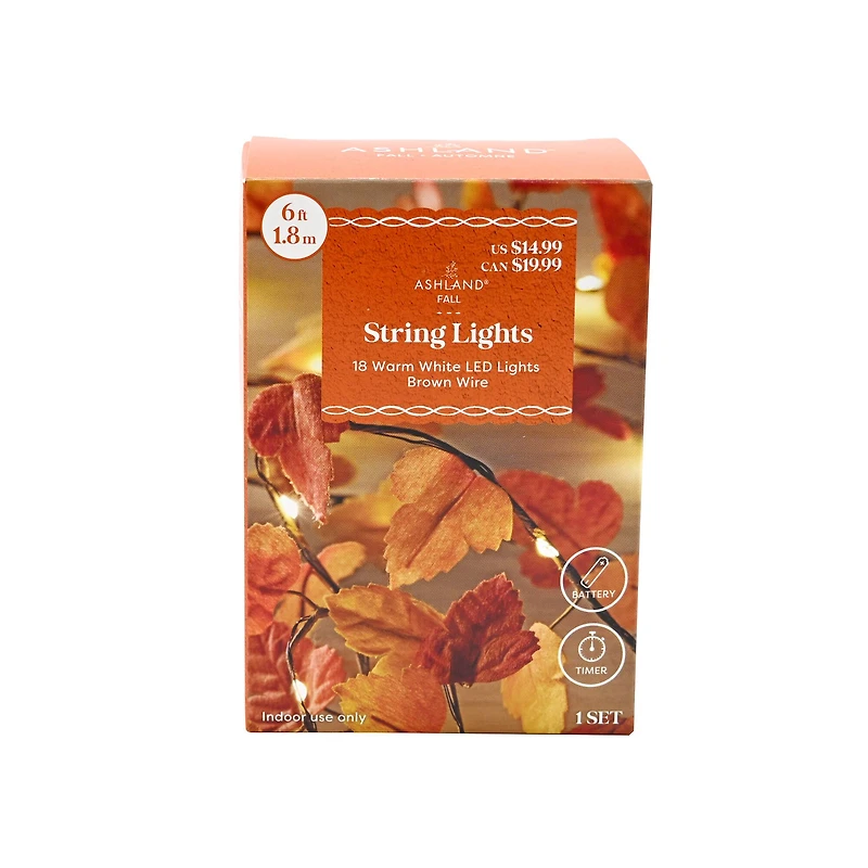 18ct. Warm White LED Brown Maple Leaf String Lights by Ashland®