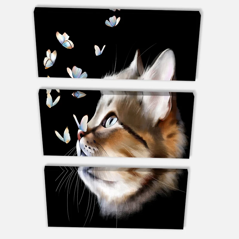 Designart - Cat with Butterflies on Black