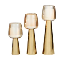 Contemporary Stainless Steel & Glass Candle Holder Set
