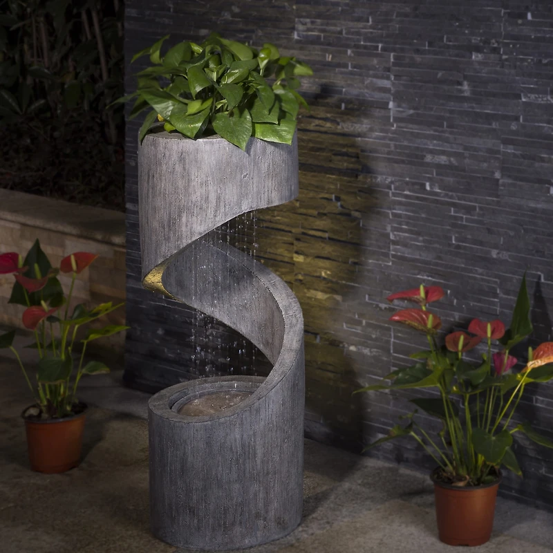 Glitzhome® 31" Polyresin Curving Shaped Outdoor Fountain with LED Light