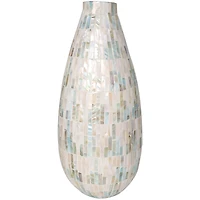 19" White Mother of Pearl Handmade Mosaic Inspired Vase with Pastel Blue & Pink Accents