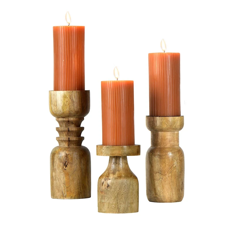 Hello Honey® Turned Wood Pillar Candle Holders Set